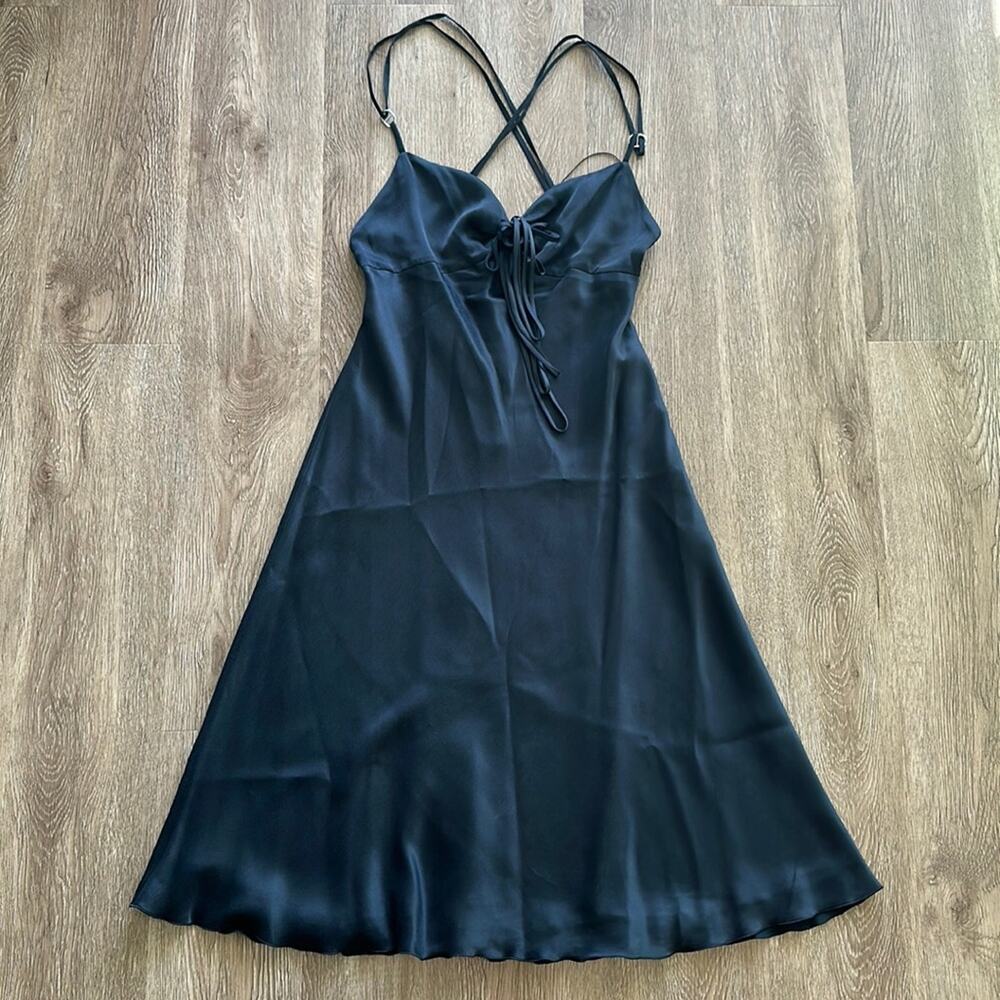 Hugo Boss‎ Silk Strappy Back Dress Black Size 4 Adjustable Back Tie Midi